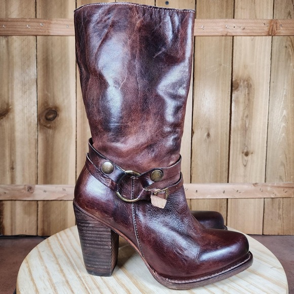 Bed Stu Cobbler Series Boots Womens 8 Brown Leather Western Harness Heel Zip - Picture 4 of 9